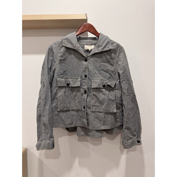 THE GREAT. Jackets & Blazers - THE GREAT Womens Size 2 Gray Cotton Army Jacket Chore Coat Striped Quiet Luxury